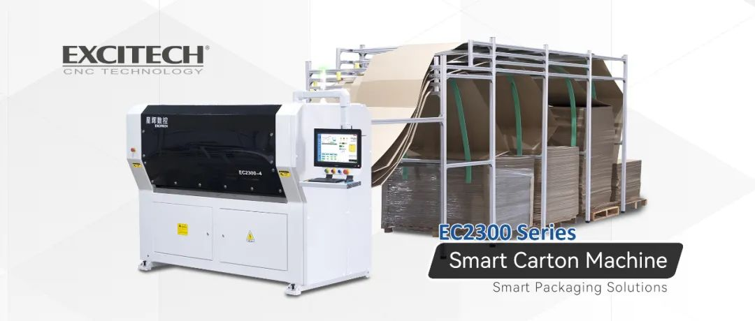 Μηχάνημα κοπής χαρτοκιβωτίων EXCITECH EC2300 για συσκευασία παραγγελίας επίπλων.